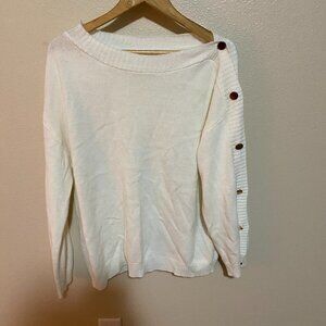 Women's XL Gold Button Cream Sweater Classic Preppy Cozy